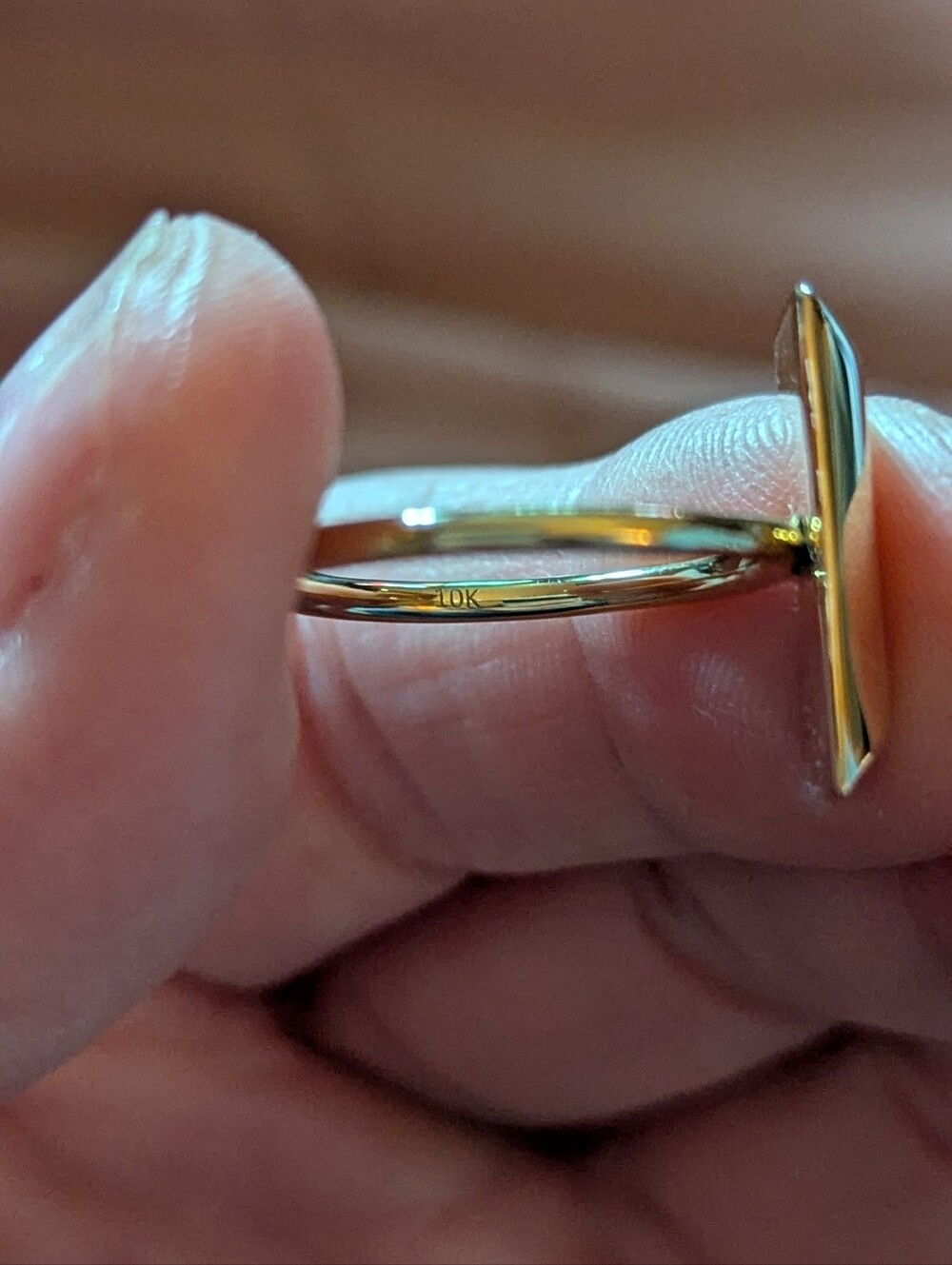 Delicate 10K Yellow Gold Stacking Ring - Smooth Bar Accent